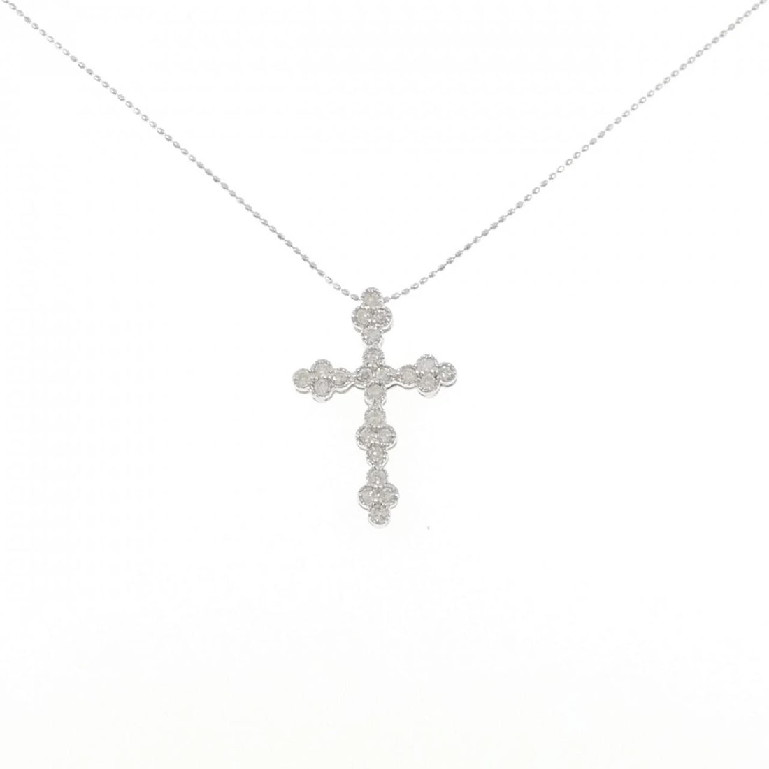 K18WG CROSS DIAMOND NECKLACE: K18WG Cross Diamond Necklace Brand: Unbranded Type: Necklace Material: K18 White Gold, Main Stone/Creation sapphire Color: White Gold Size: 40cm ActualSize Pendant top H x W: 27.6mmx18.7mm
