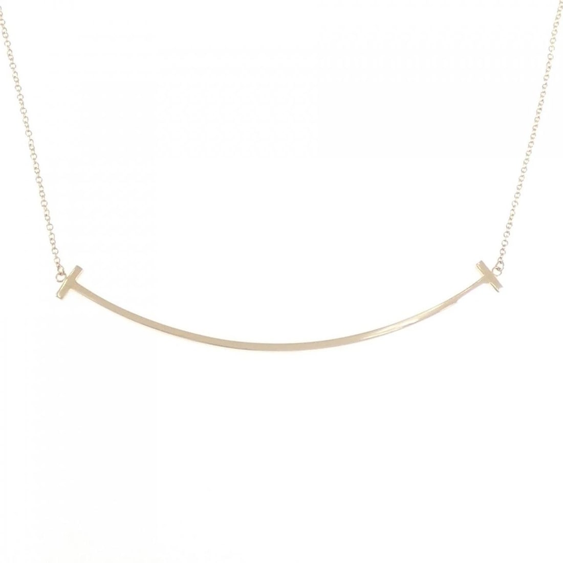 TIFFANY T SMILE LARGE NECKLACE: Tiffany T Smile Large Necklace Brand: Tiffany Type: Necklace Material: 750 Pink Gold, Color: Pink Gold Size: ActualSize Pendant top H x W: 5.9mmx68.4mm Chain Max. W: 1.0mm Accessories: None
