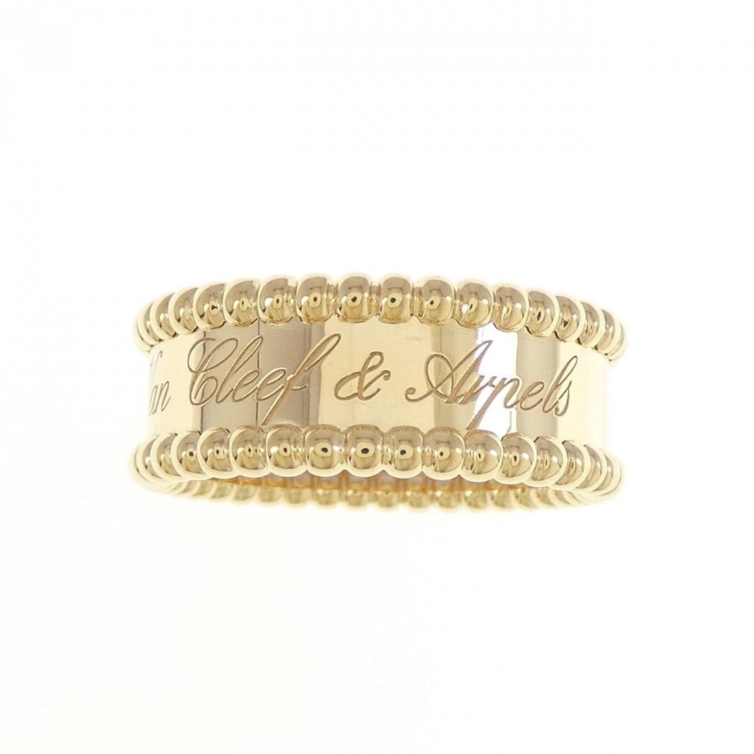 VAN CLEEF & ARPELS PERLÉE SENIOR TULLE RING: Van Cleef & Arpels Perlée Senior Tulle Ring Brand: Van Cleef & Arpels Type: Ring Material: 750, Color: Gold Size: 8US Accessories: None Accessories Notice: When purchasing pre-owned goods,