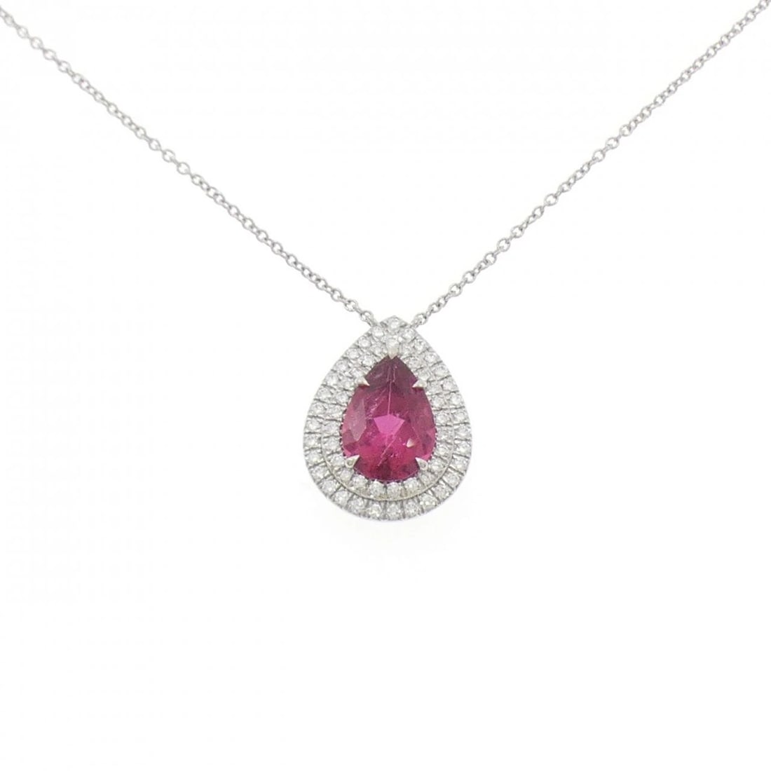 TIFFANY SOLESTE NECKLACE: Tiffany Soleste Necklace Brand: Tiffany Type: Necklace Material: Platinum 950, Main Stone/Creation Main Stone Rubellite TourmalineSide Stone Diamond Color: White Size: 40cmActualSize Pendant