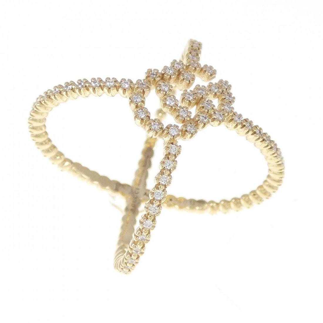 GUCCI DIAMOND RING: GUCCI Diamond Ring Brand: GUCCI Type: Ring Material: 750 Yellow Gold, Main Stone/Creation Natural Color: Yellow Gold Size: 6.5-7 US Accessories: None Accessories Notice: When purchasing