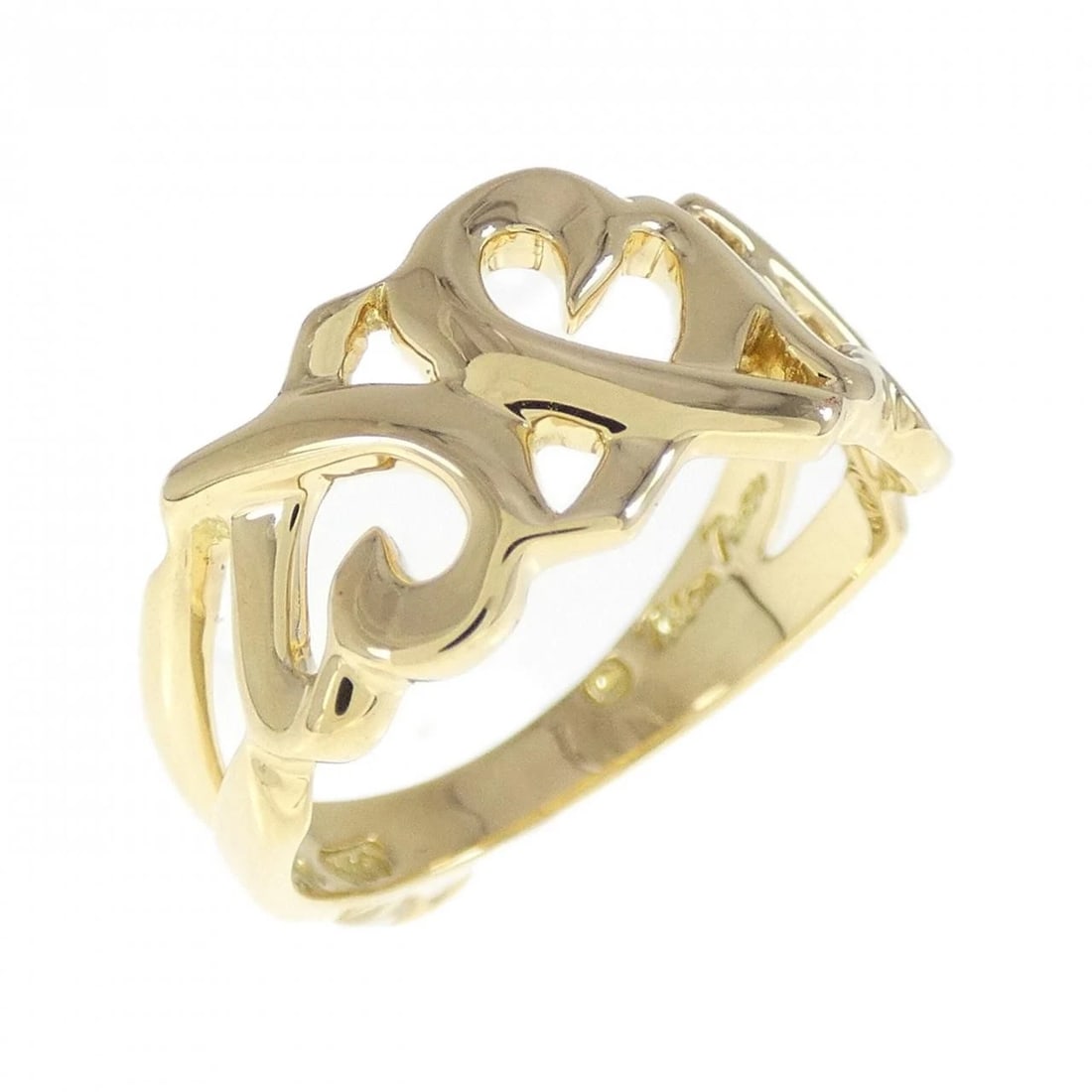TIFFANY TRIPLE LOVING HEART RING: Tiffany Triple Loving Heart Ring Brand: Tiffany Type: Ring Material: 750 Yellow Gold, Color: yellow gold Size: 4.5-5 (US size) Accessories: None Accessories Notice: When purchasing pre-owned