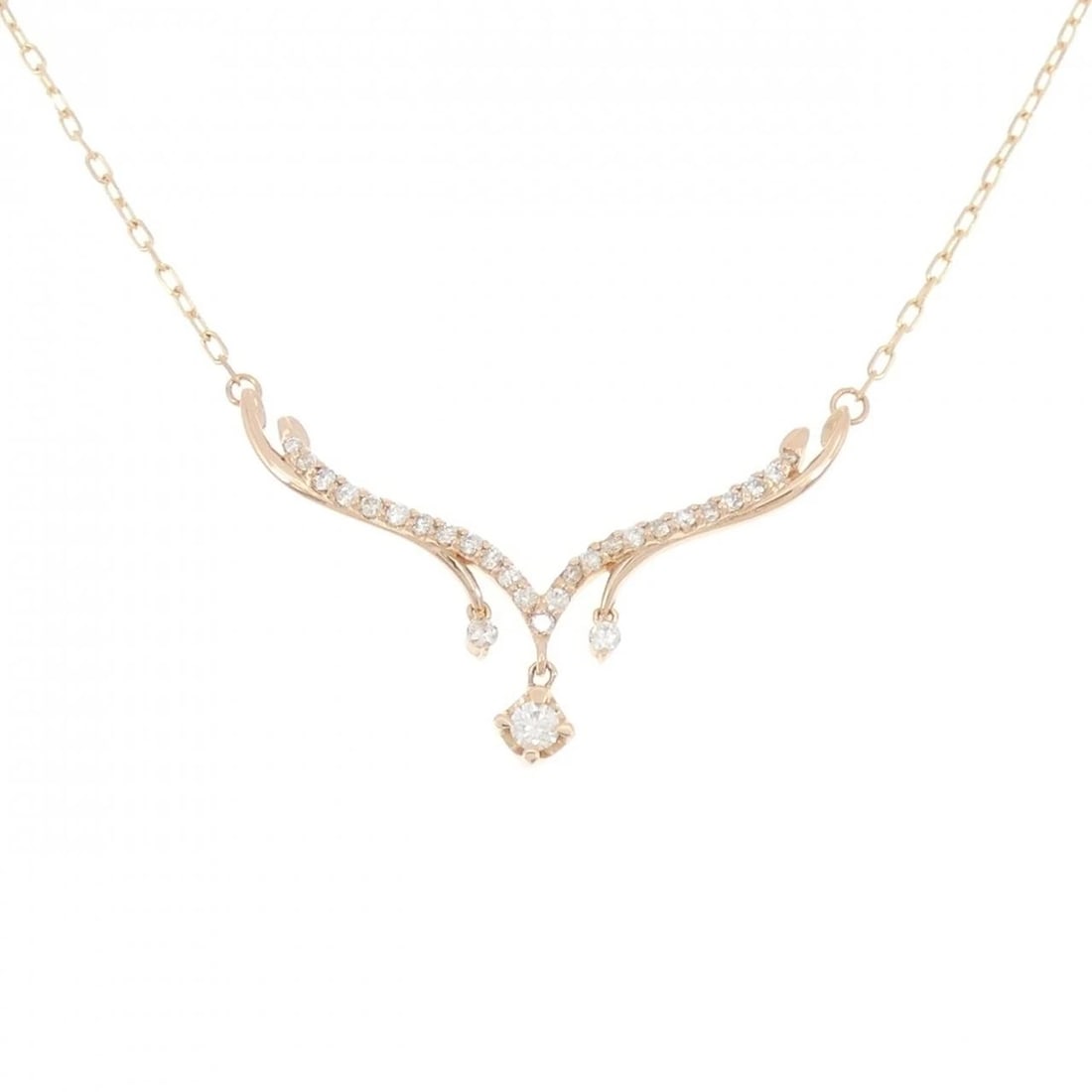 K18PG DIAMOND NECKLACE: K18PG Diamond Necklace Brand: Unbranded Type: Necklace Material: K18 Pink Gold, Main Stone/Creation Natural Color: pink gold Size: 55cm ActualSizePendant top H x W: 20.5mmx33.6mm Chain Max. W: