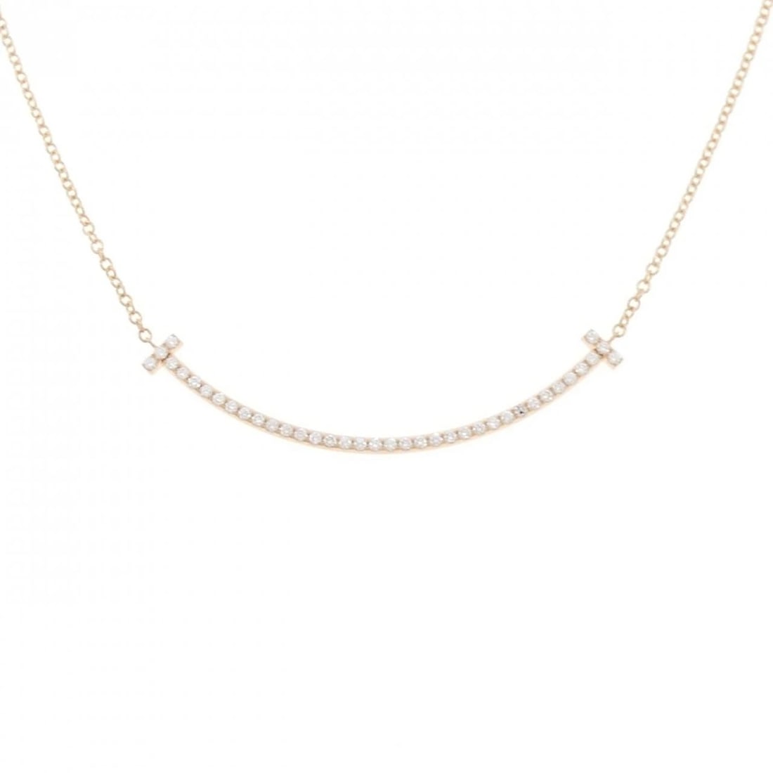 TIFFANY T SMILE SMALL NECKLACE: Tiffany T Smile Small Necklace Brand: Tiffany Type: Necklace Material: 750 Pink Gold, Main Stone/Creation Natural Color: Pink Gold Size: ActualSize Pendant top H x W: 3.5mmx36.9mm Chain Max.