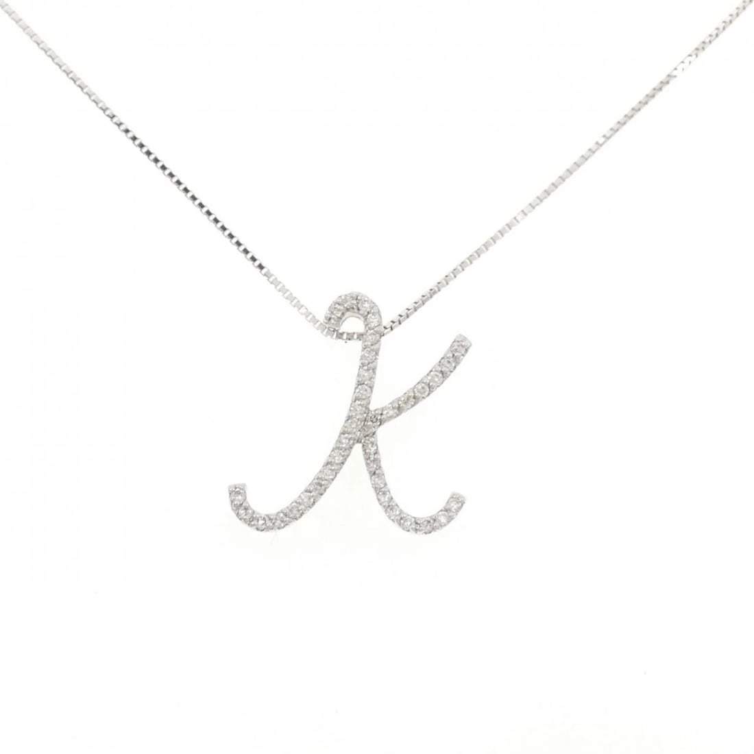 K18WG INITIALS K DIAMOND NECKLACE: K18WG Initials K Diamond Necklace Brand: Unbranded Type: Necklace Material: K18 White Gold, Main Stone/Creation natural Color: White Gold Size: 45cmActualSize Pendant top H x W: 18.9mmx17.2mm
