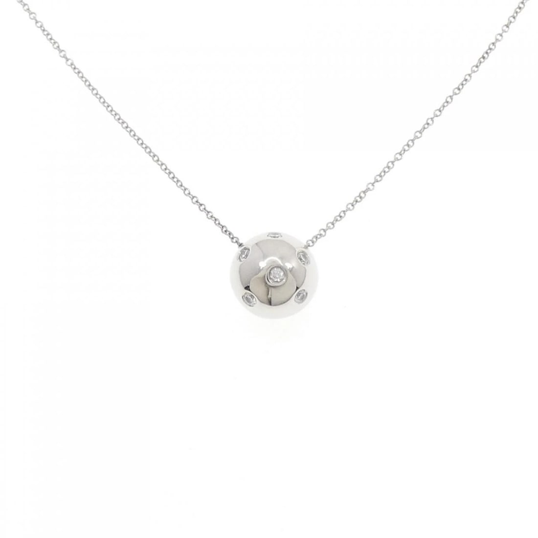 TIFFANY DOTS BALL NECKLACE: Tiffany Dots Ball Necklace Brand: Tiffany Type: Necklace Material: Platinum 950, Main Stone/Creation Natural Color: White Size: 42cmActualSize Pendant top H x W: 10.7mmx10.8mm Chain Max. W: