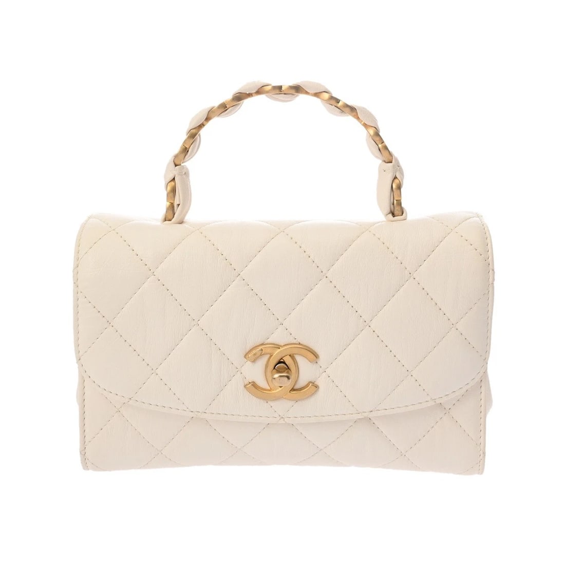 CHANEL TOP HANDLE MINI FLAP BAG AS2478 MATRASSE WHITE HANDBAG HANDBAG (1 of 7)