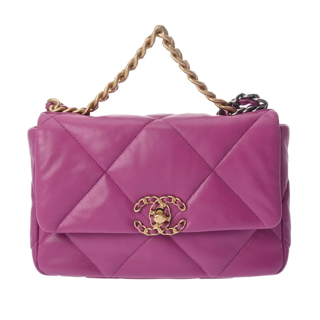 CHANEL 19 HANDBAG AS1160 PURPLE/GOLD / SILVER METAL SHOULDER BAG SHOULDER BAG (1 of 7)