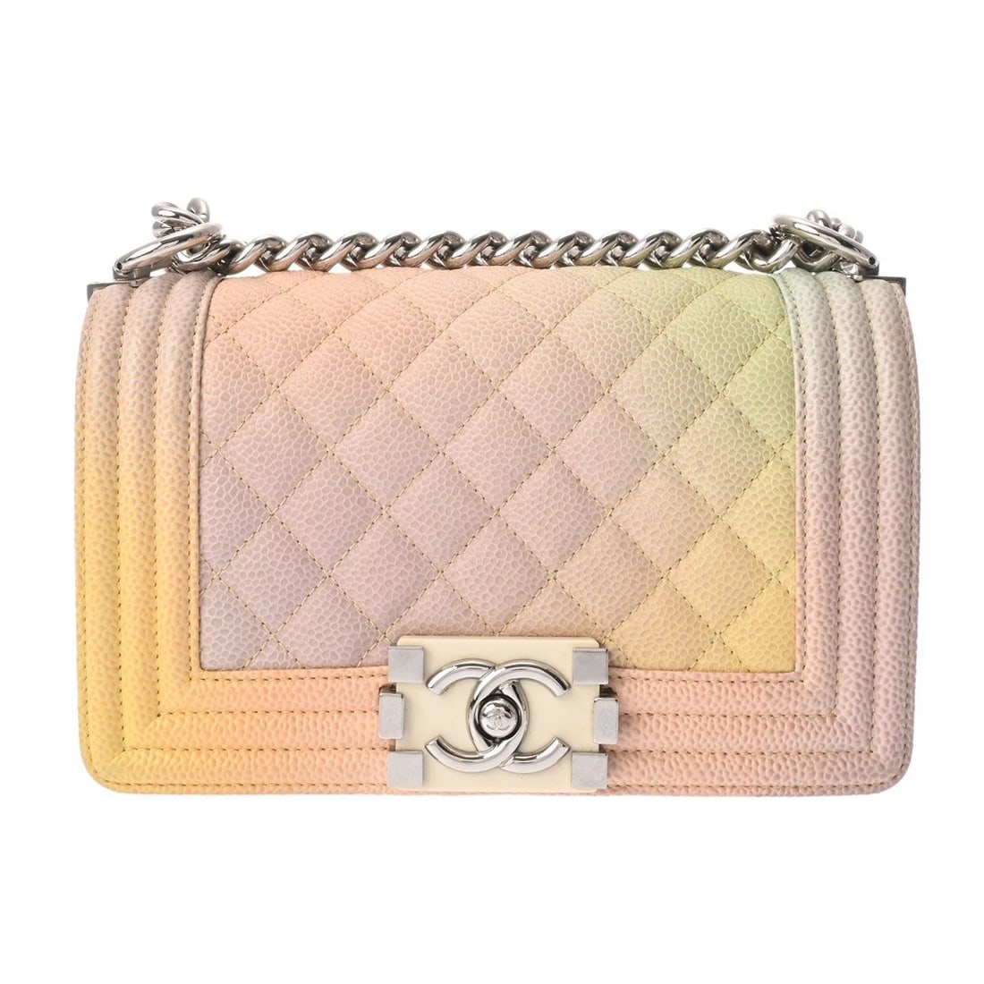 CHANEL CHAINSHOULDER SHOULDER BAG SHOULDER BAG: CHANEL ChainShoulder Shoulder Bag Shoulder Bag Brand: CHANEL Type: Shoulder Bag Material: Grained calfskin Color: Rainbow × SilverMetal Size: H:about 4.7inch W:about 7.9inch D:about 2.6inch Shoul