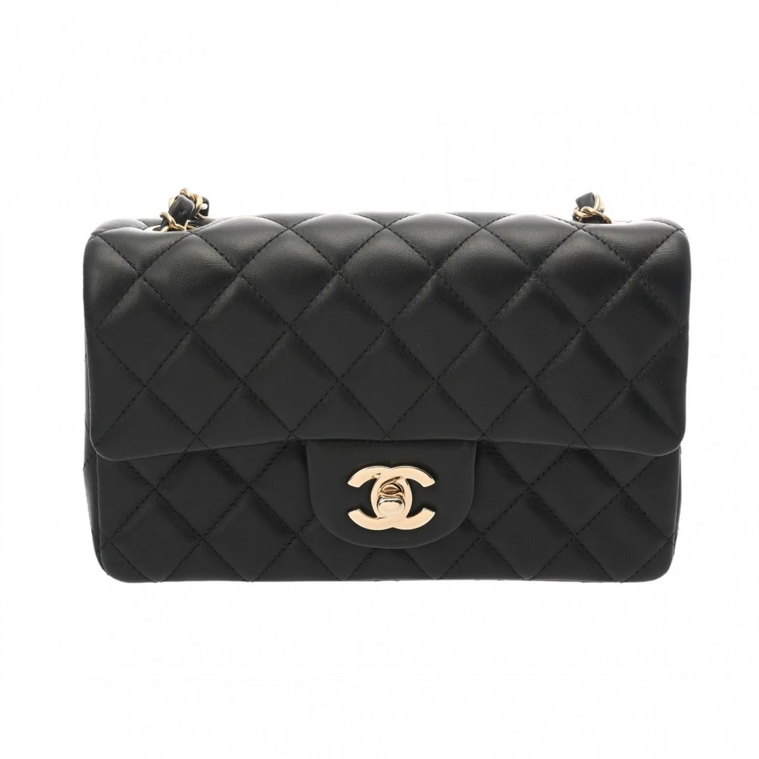 CHANEL MINI CLASSIC HANDBAG SHOULDER BAG: CHANEL Mini Classic Handbag Shoulder Bag Brand: CHANEL Type: Shoulder Bag Material: lambskin Color: black × Champagne Gold Metal Size: H:about 4.9inch W:about 7.9inch D:about 2.4inch Shoulder:abo