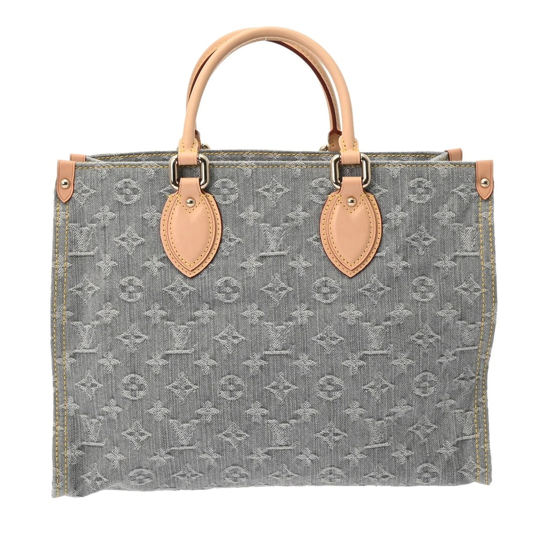 LOUIS VUITTON ON THE GO MM 2WAY MONOGRAM DENIM WASHED GRAY HANDBAG HANDBAG: LOUIS VUITTON On the Go MM 2WAY Monogram denim washed gray Handbag Handbag Brand: LOUIS VUITTON Type: Handbag Material: Monogram denim Color: washed gray Size: H:about 10.2inch W:about 13.4inch D:
