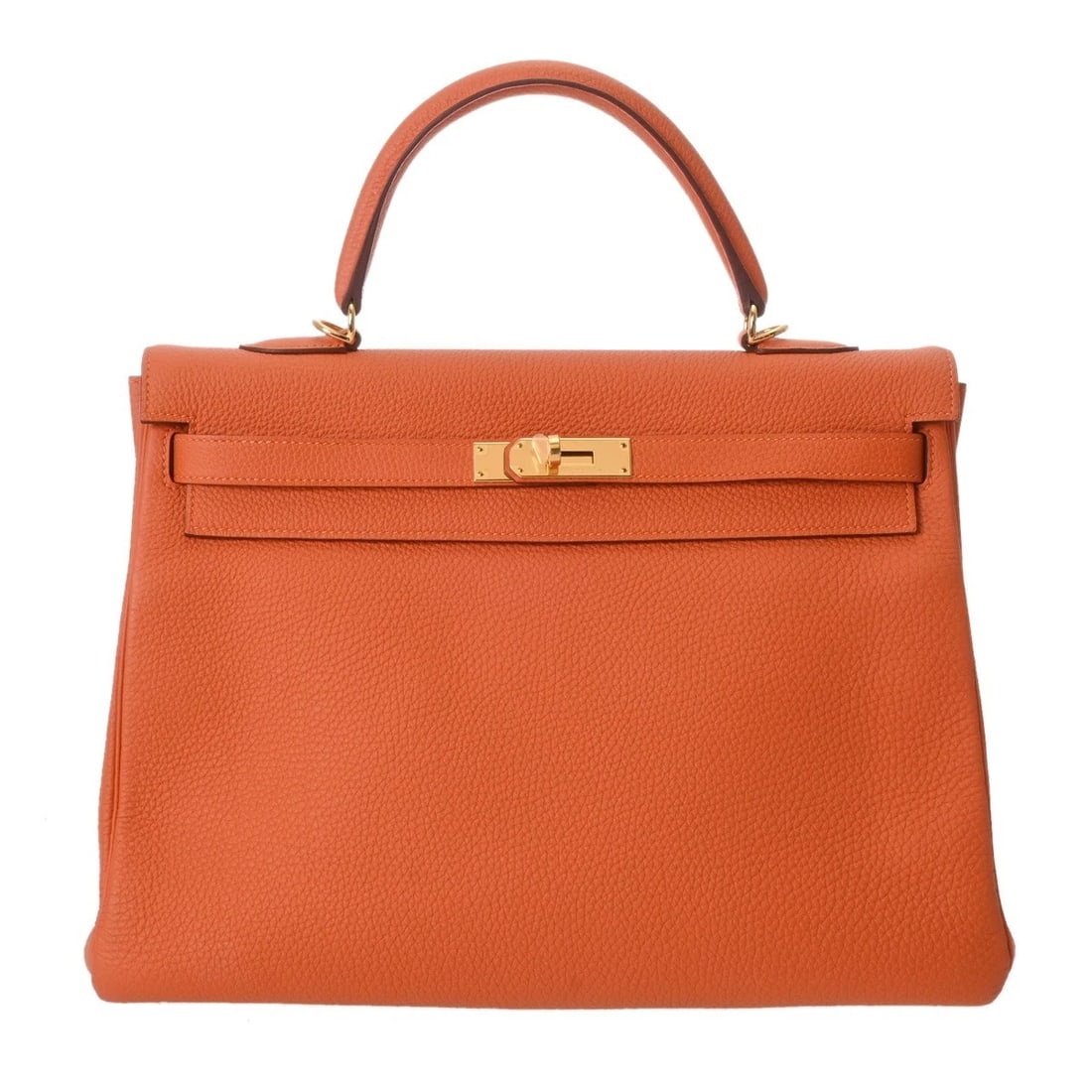HERMES KELLY 35 INNER STITCH TOGO ORANGE HANDBAG HANDBAG: HERMES Kelly 35 inner stitch Togo Orange Handbag Handbag Brand: HERMES Type: Handbag Material: Togo Color: Orange × Gold Metal Size: H:about 9.8inch W:about 13.8inch D:about 5.1inch Shoulder:abou