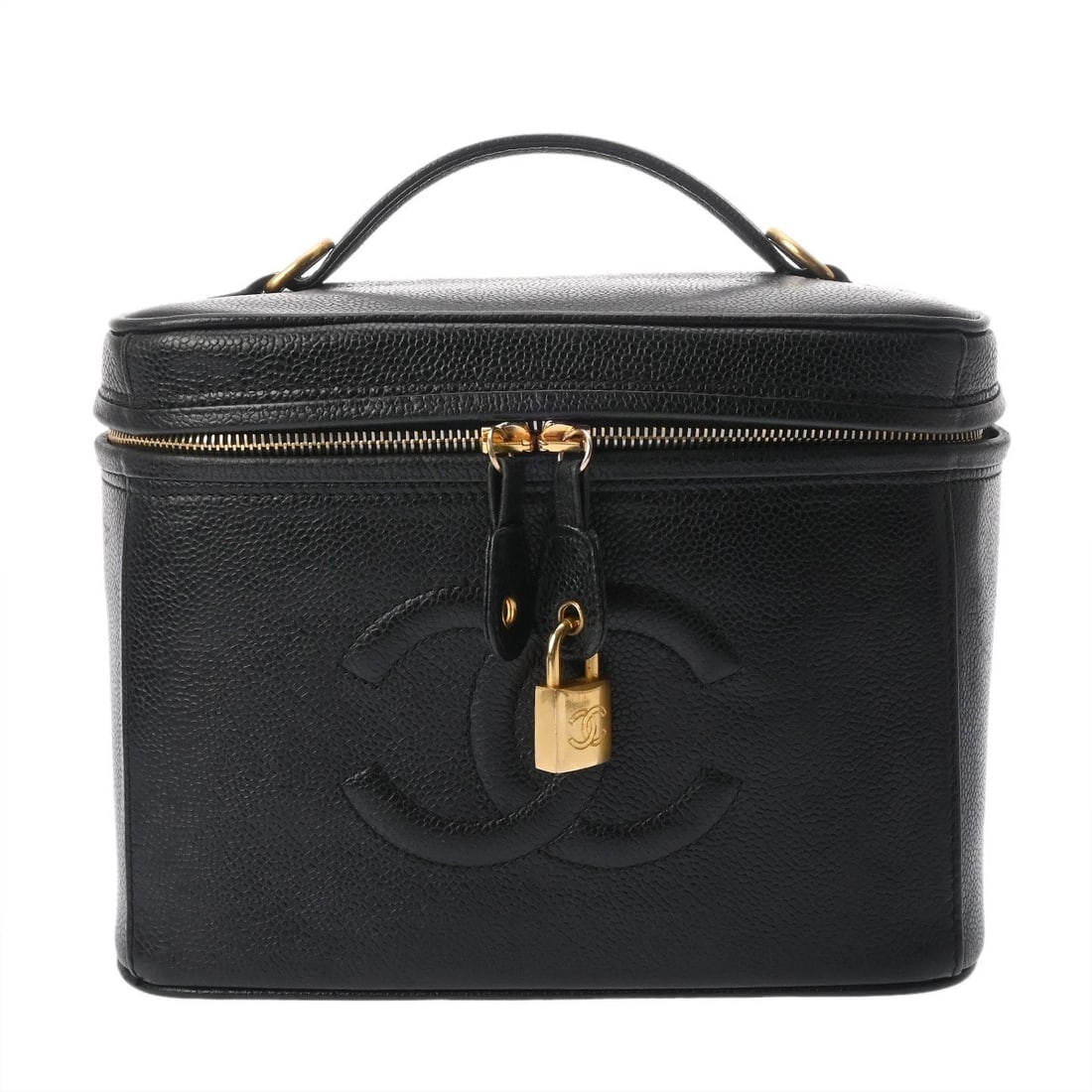 CHANEL VANITY CAVIARSKIN BLACK VANITY BAG VANITY BAG: CHANEL Vanity Caviarskin black Vanity bag Vanity bag Brand: CHANEL Type: Vanity bag Material: Caviarskin Color: black × Gold Metal Size: H:about 6.9inch W:about 9.3inch (Bottom) D:about 6.3inch S