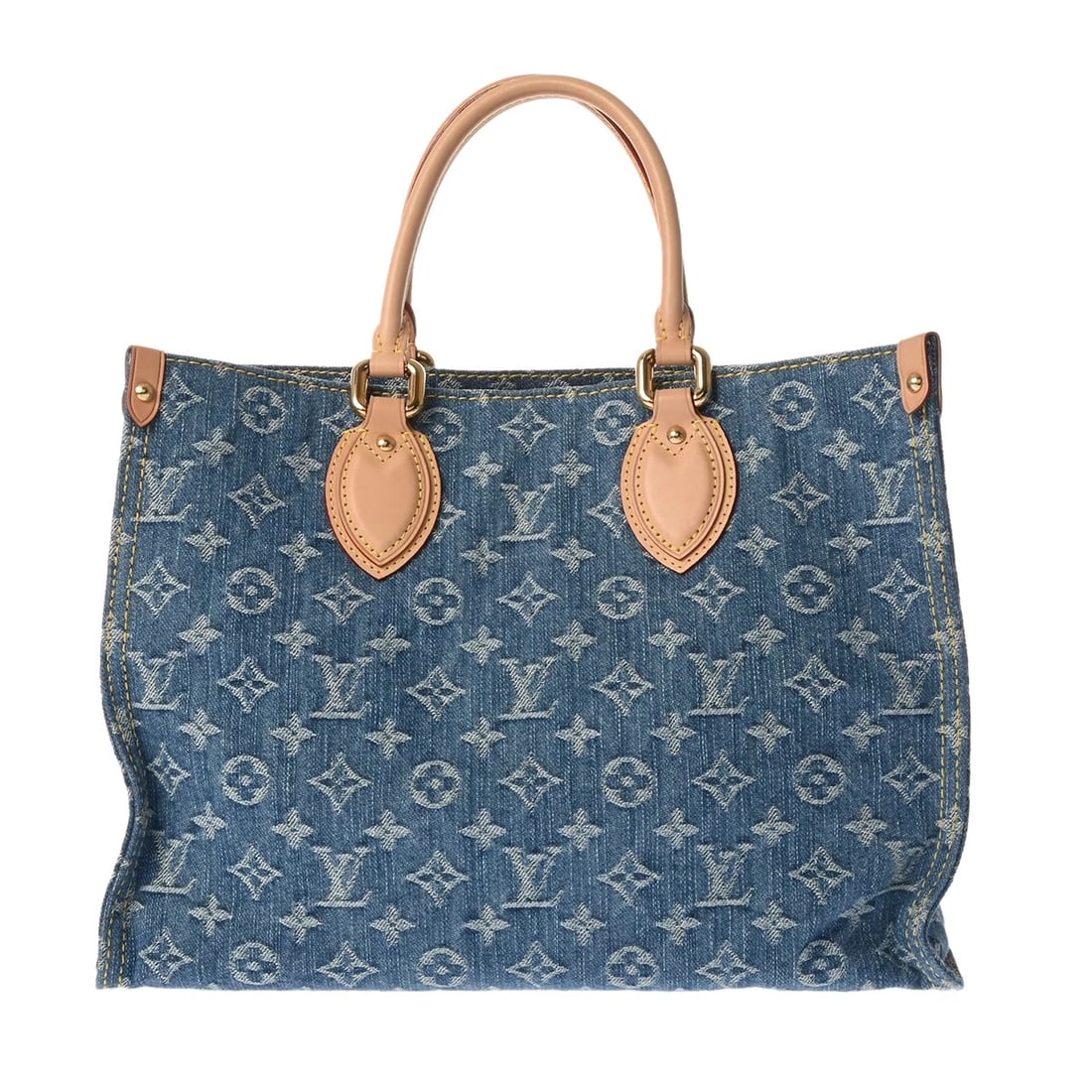 LOUIS VUITTON ON THE GO MM MONOGRAM DENIM TOTE BAG TOTE BAG: LOUIS VUITTON On the Go MM Monogram denim Tote Bag Tote Bag Brand: LOUIS VUITTON Type: Tote Bag Material: Monogram denim canvas Color: Blue denim Size: H:about 10.6inch W:about 13.8inch D:about 5.