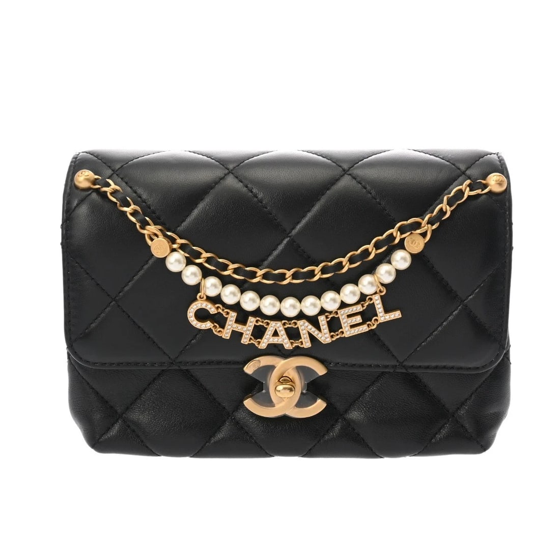 CHANEL MINI FLAP BAG MATRASSE BLACK SHOULDER BAG SHOULDER BAG: CHANEL Mini flap bag Matrasse black Shoulder Bag Shoulder Bag Brand: CHANEL Type: Shoulder Bag Material: Shiny Lambskin/Costume Pearl Color: black × Gold Metal Size: H:about 4.7inch W:about 7.5in