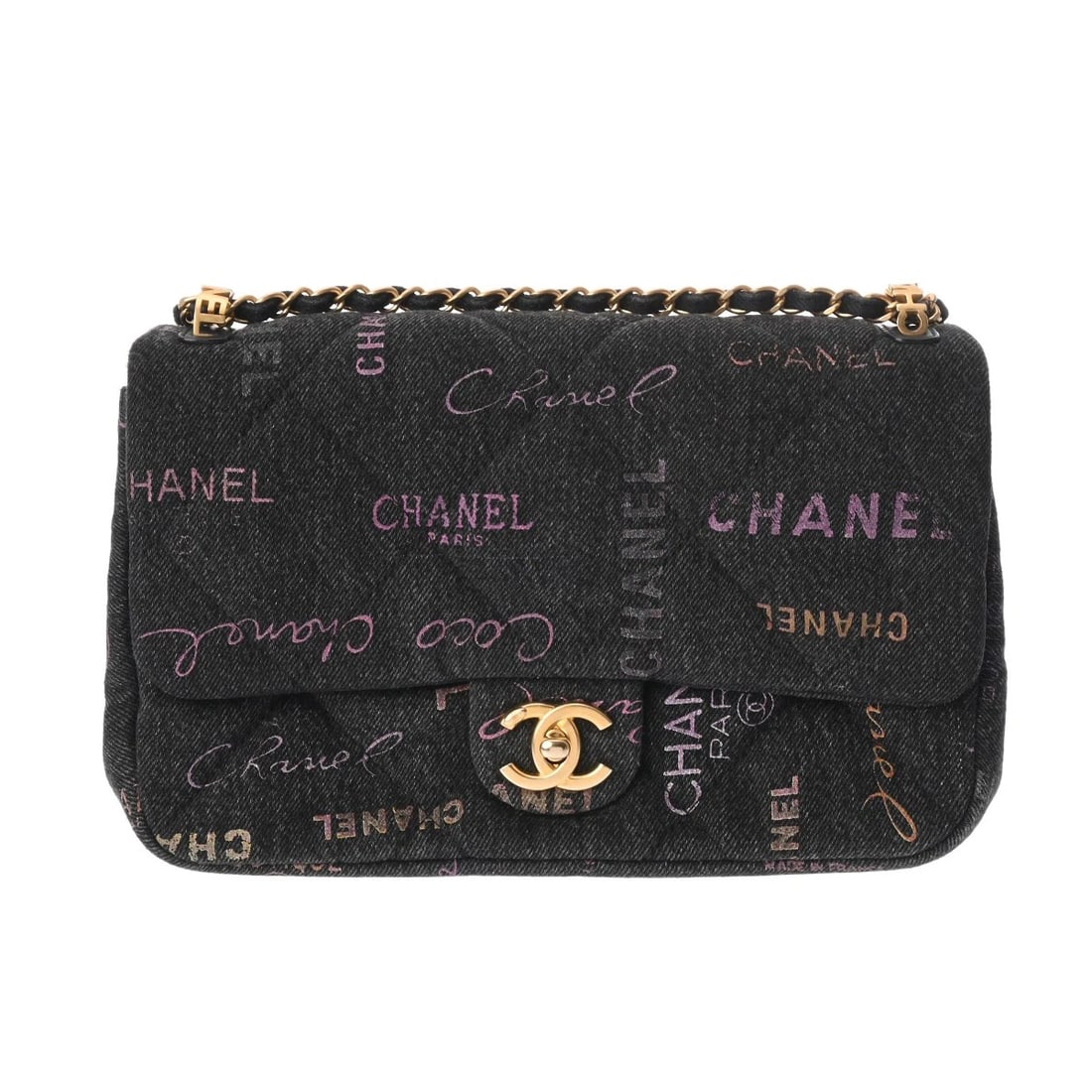 CHANEL SMALL FLAP BAG MATRASSE BLACK SHOULDER BAG SHOULDER BAG: CHANEL Small flap bag Matrasse black Shoulder Bag Shoulder Bag Brand: CHANEL Type: Shoulder Bag Material: Printed denim Color: black × Gold Metal Size: H:about 5.7inch W:about 9.8inch D:about 2.8