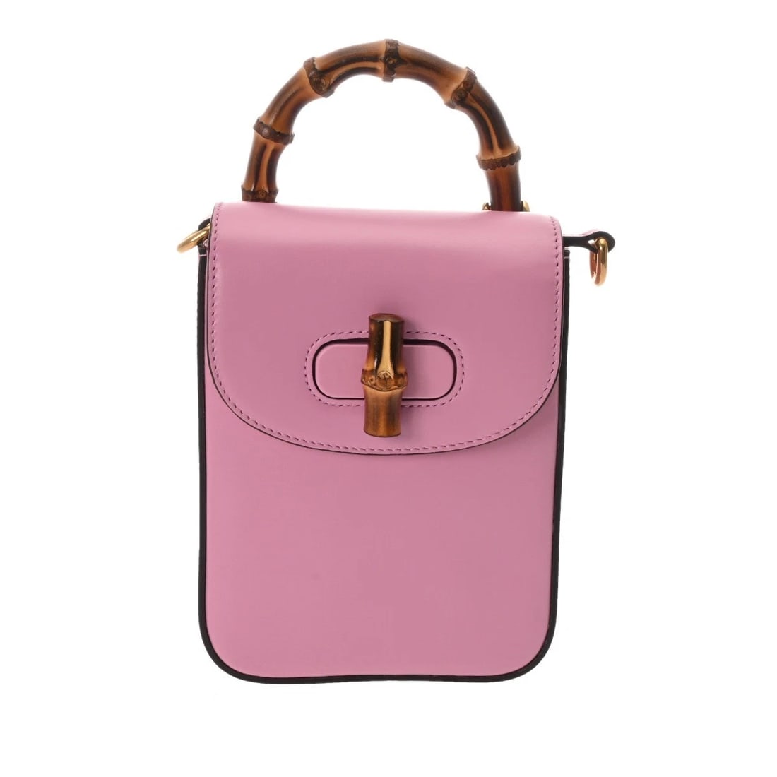 GUCCI BAMBOO MINI BAG 2WAY BAMBOO/LEATHER HANDBAG: GUCCI Bamboo Mini Bag 2WAY Bamboo/leather Handbag Brand: GUCCI Type: Handbag Material: Bamboo/leather Color: pink/Gold Metal Size: H:about 7.1inch W:about 5.3inch Bottom D:about 1.6inch Shoulder:a