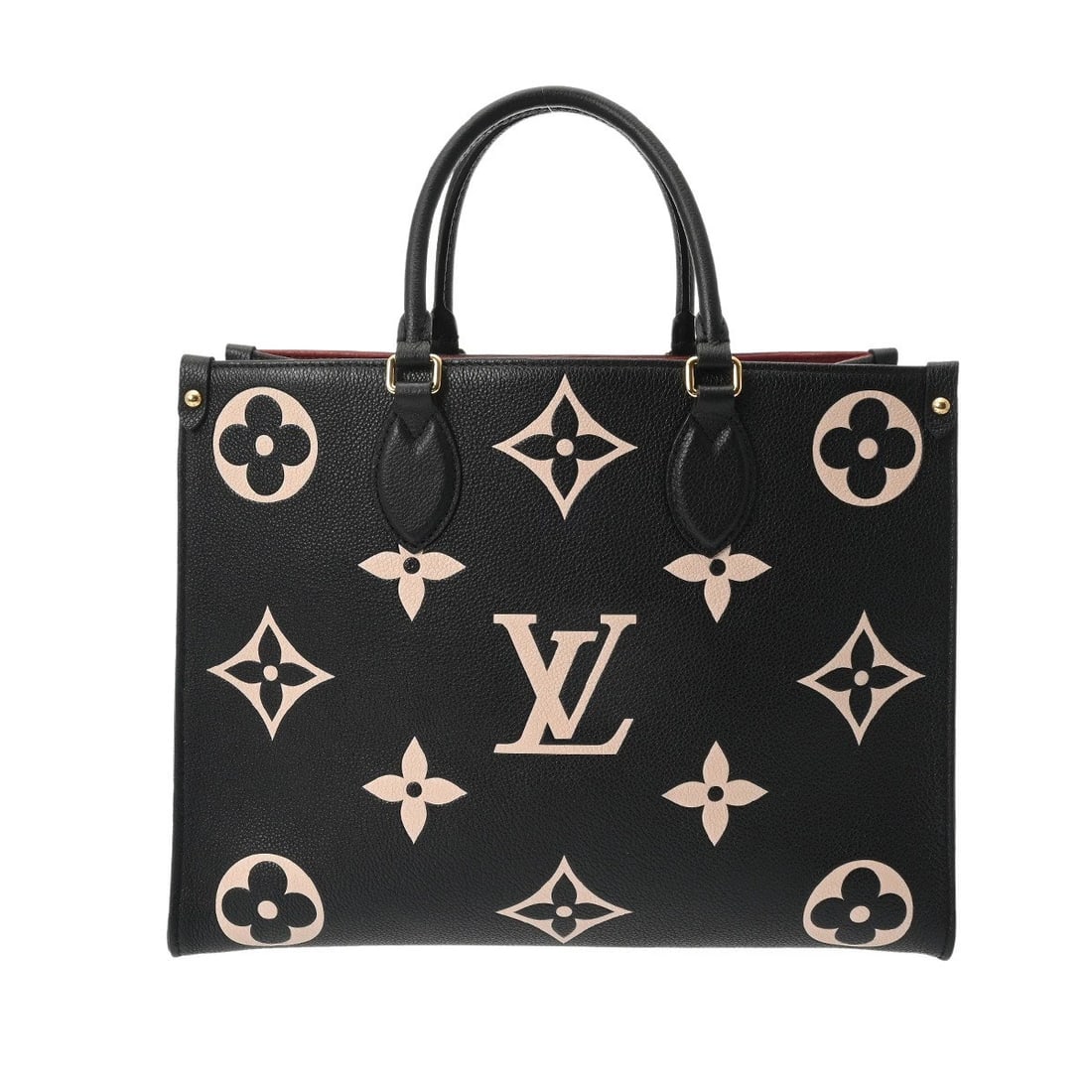 LOUIS VUITTON ON THE GO MM 2WAY TOTE MONOGRAM HANDBAG: LOUIS VUITTON On the Go MM 2WAY Tote Monogram Handbag Brand: LOUIS VUITTON Type: Handbag Material: leather Color: Black / beige Size: H:about 10.2inch W:about 13.6inch D:about 5.9inch Shoulder:abo