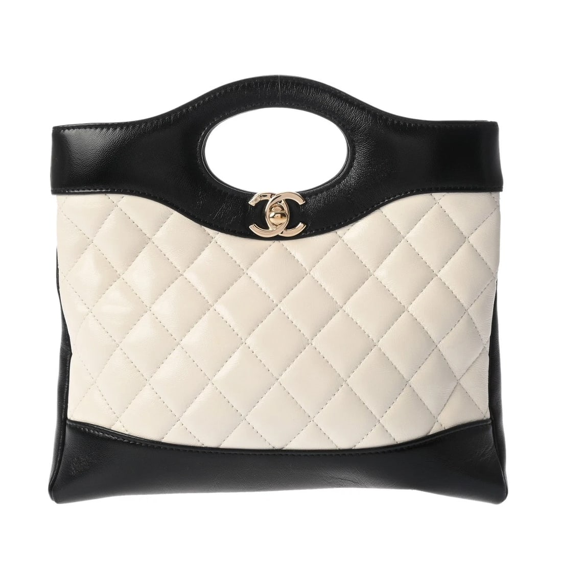 CHANEL MINI SHOPPING BAG HANDBAG: CHANEL mini shopping bag Handbag Brand: CHANEL Type: Handbag Material: shiny lambskin Color: White / black × Gold Metal Size: H:about 8.7inch (Central maximum) W:about 9.3inch D:about 2.0inch Sho