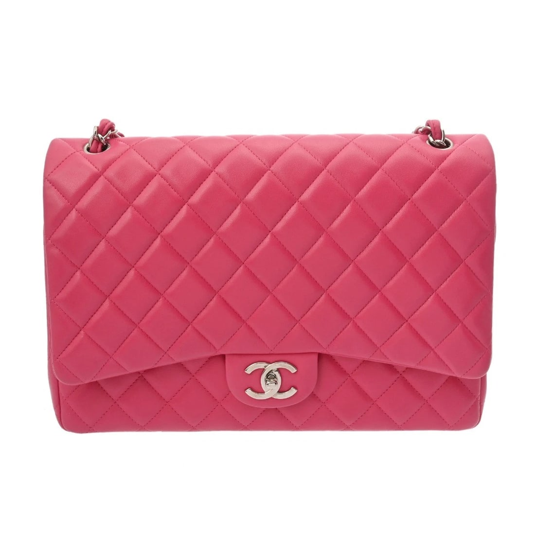 CHANEL W-FLAP W-CHAIN SHOULDER 33 MATRASSE LAMBSKIN PINK SHOULDER BAG: CHANEL W-flap W-Chain Shoulder 33 Matrasse lambskin pink Shoulder Bag Brand: CHANEL Type: Shoulder Bag Material: lambskin Color: pink × SilverMetal Size: H:about 8.7inch W:about 13.0inch D:about