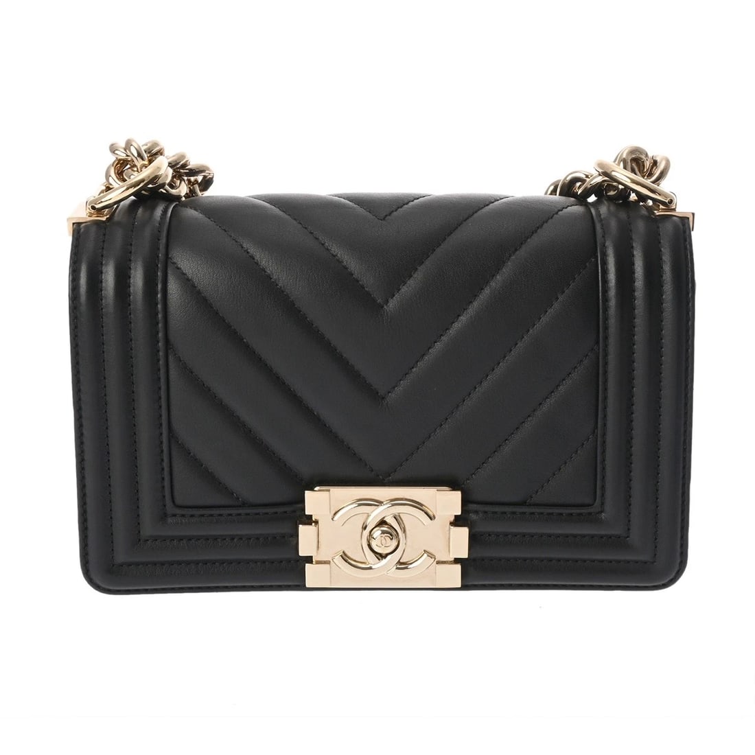 CHANEL CHAINSHOULDER BLACK SHOULDER BAG SHOULDER BAG: CHANEL ChainShoulder black Shoulder Bag Shoulder Bag Brand: CHANEL Type: Shoulder Bag Material: V Stitch/Calfskin Color: black × Champagne Gold Metal Size: H:about 4.7inch W:about 7.9inch D:about