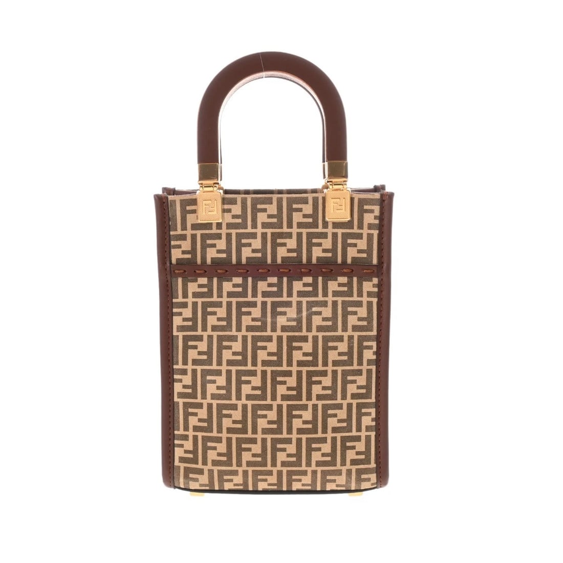 FENDI SUNSHINE SHOPPER MINI SUEDE/LEATHER MEAL/BROWN HANDBAG HANDBAG (1 of 6)