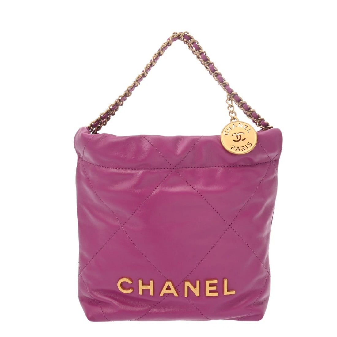 CHANEL MINI HANDBAG PURPLE HANDBAG HANDBAG: CHANEL Mini Handbag purple Handbag Handbag Brand: CHANEL Type: Handbag Material: Shiny calfskin Color: purple × Gold Metal Size: H:about 7.5inch W:about 7.9inch D:about 2.4inch Shoulder:about 47.