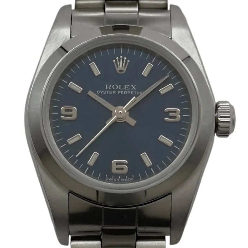 ROLEX OYSTER PERPETUAL BLUE WATCH: Rolex Oyster Perpetual Blue Watch Brand: ROLEX Type: Wrist watch Material: Stainless steel Color: Dial Color Blue Size: [ Case size ] 24mm / Case thickness: 9.6mm [ Arm circumference size ]