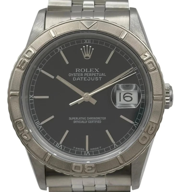 ROLEX THUNDERBIRD BLACK WHITE GOLD WATCH: Rolex Thunderbird Black White Gold Watch Brand: ROLEX Type: Wrist watch Material: White gold/stainless steel Color: Dial Color Black Size: [ Case size ] 36mm / Case thickness: 11.5mm [ Arm
