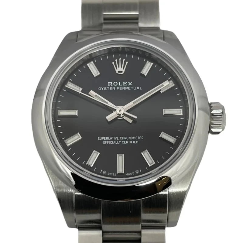 ROLEX OYSTER PERPETUAL BLACK WATCH: Rolex Oyster Perpetual Black Watch Brand: ROLEX Type: Wrist watch Material: SS Color: Dial Color Black Size: [ Case size ] 28mm [ Arm circumference size ] 16cm Accessories: None Accessories