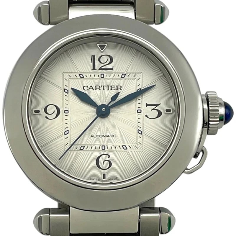 CARTIER PASHA SILVER WATCH: Cartier Pasha Silver Watch Brand: CARTIER Type: Wrist watch Material: SS Color: Dial Color Silver Size: [ Case size ] 35mm / Case shape: Round face / Case thickness: 9.5mm [ Arm circumference