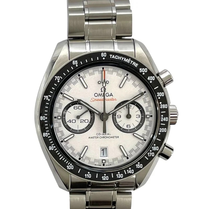 OMEGA SPEEDMASTER RACING MASTER CHRONOMETER WHITE WATCH: Omega Speedmaster Racing Master Chronometer White Watch Brand: OMEGA Type: Wrist watch Material: SS Color: Dial Color White Size: [ Case size ] 44.25mm / Case shape: Round face / Case
