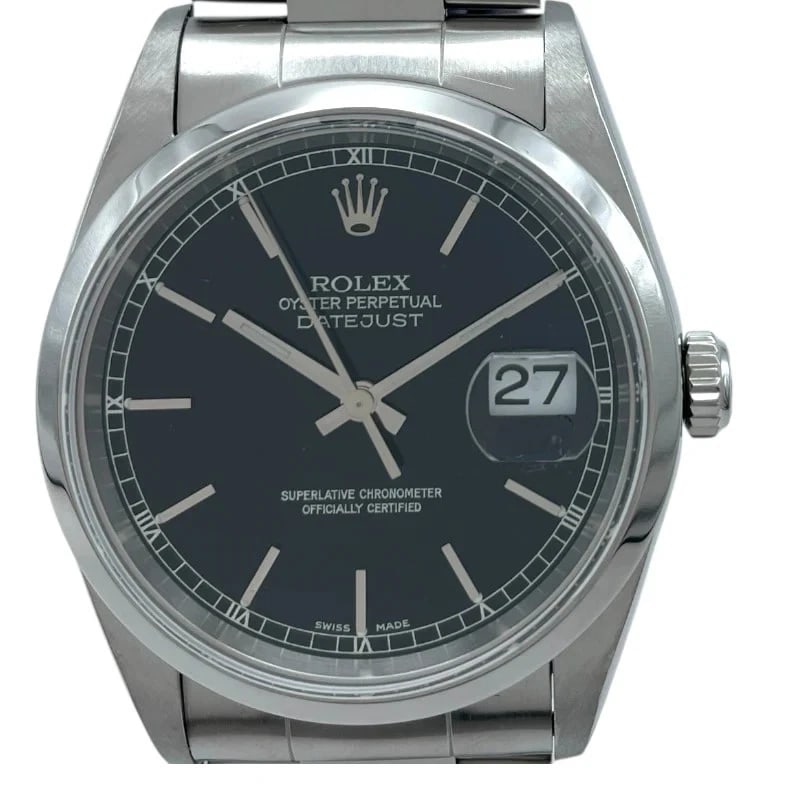 ROLEX DATEJUST BLACK WATCH: Rolex Datejust Black Watch Brand: ROLEX Type: Wrist watch Material: SS Color: Dial Color Black Size: [ Case size ] 36mm / Case shape: Round face / Case thickness: 11.7mm [ Arm circumference size ]
