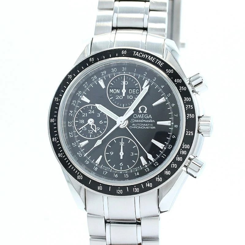 OMEGA SPEEDMASTER WATCH: Omega Speedmaster Watch Brand: OMEGA Type: Wrist watch Material: Case Material Stainless Steel/Aluminum Band Material SS Color: Dial Color Black Size: [ Case size ] 40mm [ Arm circumference size ]