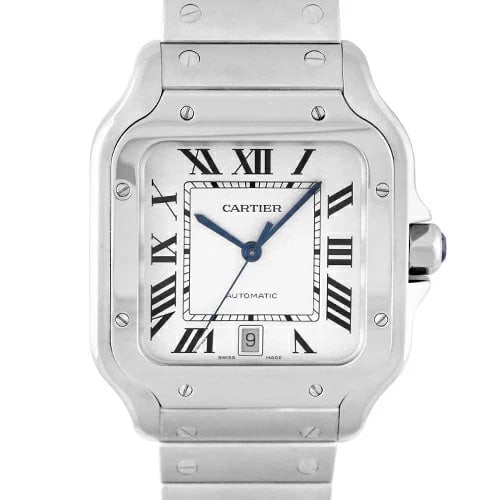 CARTIER SANTOS WATCH: CARTIER Santos Watch Brand: Cartier Type: Wrist watch Material: SS Color: Dial Color Silver Size: [ Case size ] 39.8mm Accessories: None Accessories Notice: When purchasing pre-owned goods