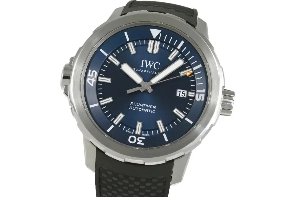 IWC AQUATIMER WATCH: IWC Aquatimer Watch Brand: IWC Type: Wrist watch Material: SS Color: Dial Color Blue Size: [ Case size ] 42mm [ Arm circumference size ] Maximum 20.5cm Case Thickness 14mm Accessories: None
