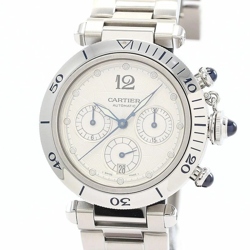 CARTIER PASHA PLONGEUR CHRONOGRAPH WATCH: Cartier Pasha Plongeur Chronograph Watch Brand: CARTIER Type: Wrist watch Material: Stainless Steel Color: Dial Color Silver Size: [ Case size ] 38mm [ Arm circumference size ] 17cm 