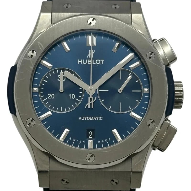 HUBLOT CLASSIC FUSION CHRONOGRAPH TITANIUM BLUE WATCH: Hublot Classic Fusion Chronograph Titanium Blue Watch Brand: HUBLOT Type: Wrist watch Material: titanium Color: Dial Color Blue Size: [ Case size ] 45mm / Case thickness: 13.4mm Accessories: