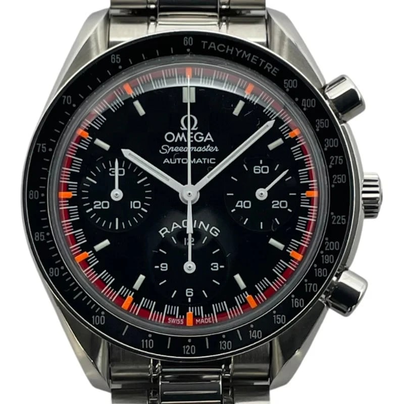 OMEGA SPEEDMASTER RACING MICHAEL SCHUMACHER BLACK WATCH: Omega Speedmaster Racing Michael Schumacher Black Watch Brand: OMEGA Type: Wrist watch Material: SS Color: Dial Color Black Size: [ Case size ] 39mm / Case shape: Round face / Case thickness: