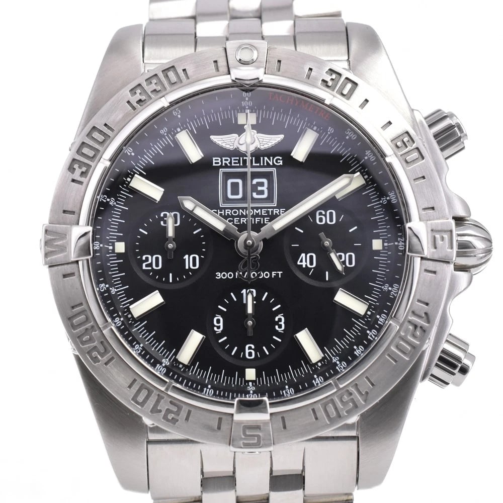 BREITLING CHRONOMAT BLACKBIRD BIG WATCH: BREITLING Chronomat Blackbird Big Watch Brand: BREITLING Type: Wristwatch Material: Band Material Stainless Steel, Case Material Stainless Steel Color: Dial Color black, Case Color Silver Band Colo