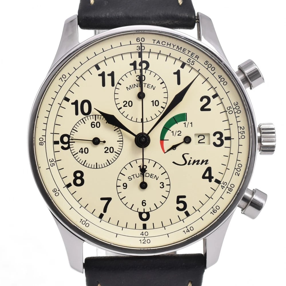 SINN MODEL CHRONOGRAPH POWER RESERVE WATCH: Sinn Model Chronograph power reserve Watch Brand: Sinn Type: Wristwatch Material: Band Material leather, Case Material Stainless Steel Color: Dial Color Ivory, Case Color Silver Band Color