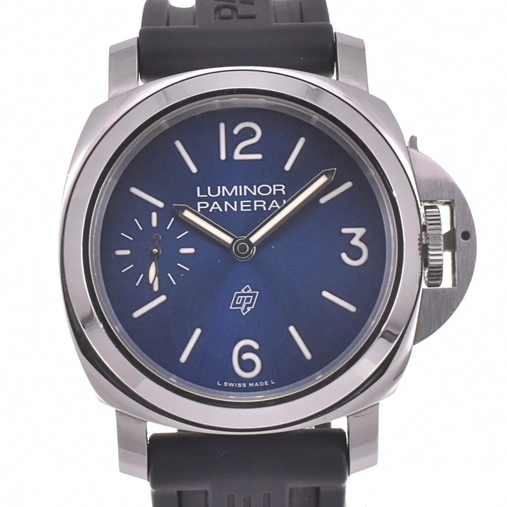 PANERAI LUMINOR BLUE MARE DIAL WATCH: PANERAI Luminor Blue Mare Dial Watch Brand: PANERAI Type: Wristwatch Material: Band Material rubber, Case Material Stainless Steel Color: Dial Color blue, Case Color Silver Band Color black 