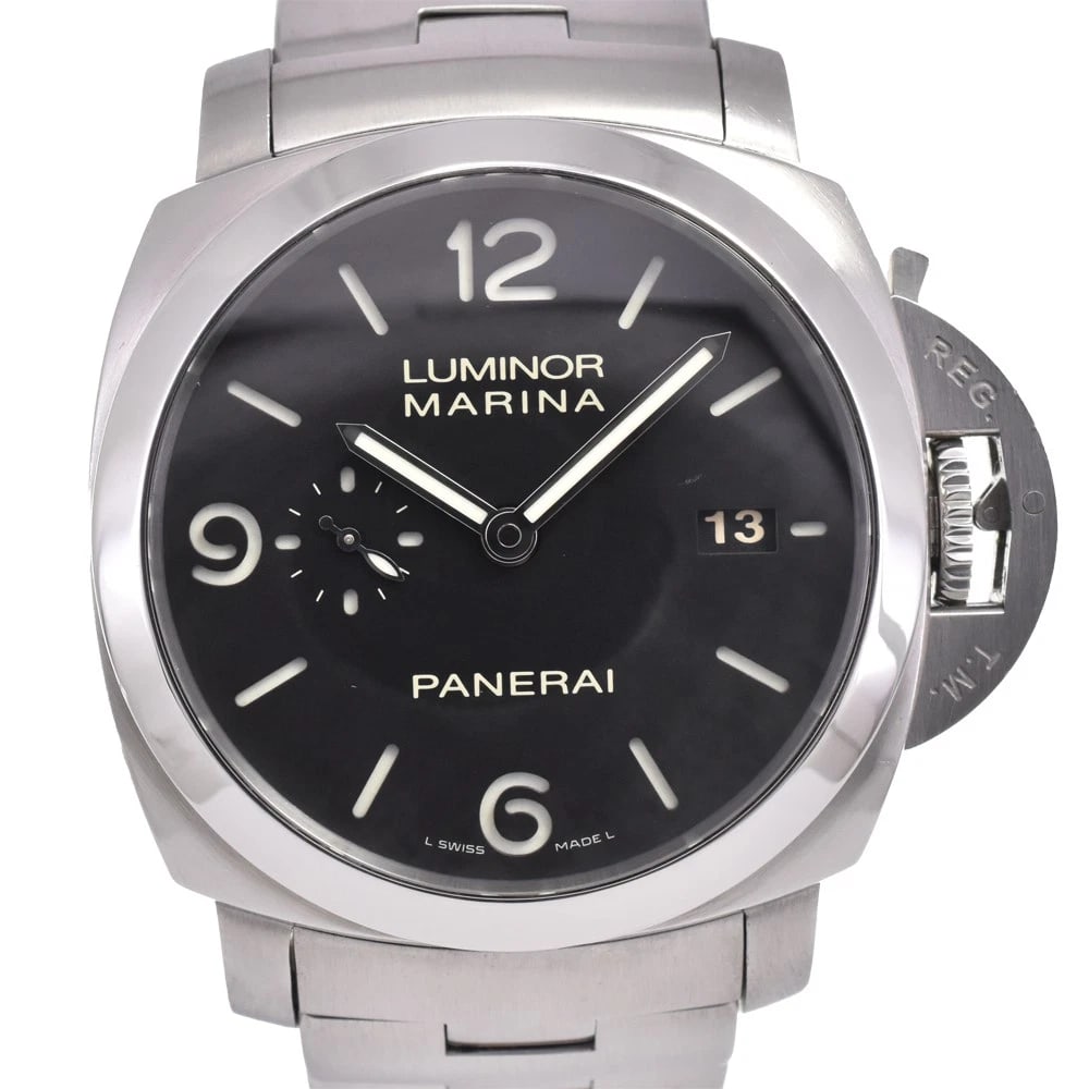 PANERAI LUMINOR MARINA WATCH: PANERAI Luminor Marina Watch Brand: PANERAI Type: Wristwatch Material: Band Material Stainless Steel, Case Material Stainless Steel Color: Dial Color black, Case Color Silver Band Color Silver 