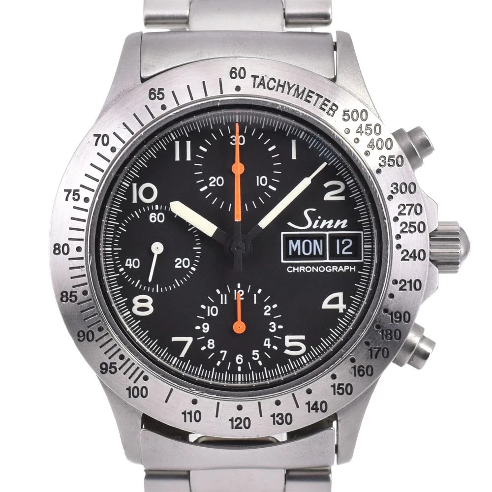 SINN CHRONOGRAPH DAY WATCH: Sinn Chronograph day Watch Brand: Sinn Type: Wristwatch Material: Band Material Stainless Steel, Case Material Stainless Steel Color: Dial Color black, Case Color Silver Band Color Silver Size: Ca