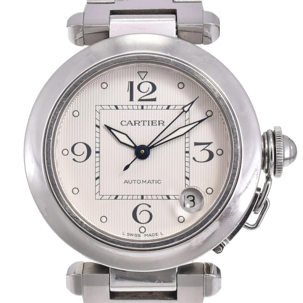 CARTIER PASHA SILVER DIAL WATCH: CARTIER Pasha Silver Dial Watch Brand: CARTIER Type: Wristwatch Material: Band Material Stainless Steel, Case Material Stainless Steel Color: Dial Color Silver, Case Color Silver Band Color Silver