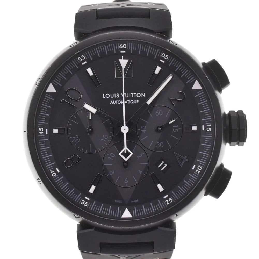 LOUIS VUITTON TAMBOUR ALL BLACK WATCH: LOUIS VUITTON Tambour all black Watch Brand: LOUIS VUITTON Type: Wristwatch Material: Band Material rubber, Case Material Stainless Steel Color: Dial Color black, Case Color black Band Color