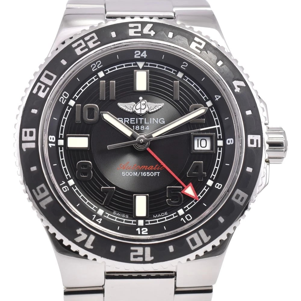 BREITLING SUPEROCEAN WATCH: BREITLING Superocean Watch Brand: BREITLING Type: Wristwatch Material: Band Material Stainless Steel, Case Material Stainless Steel Color: Dial Color black, Case Color Silver Band Color Silver 