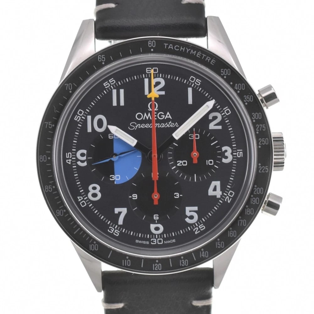 OMEGA SPEEDMASTER HODINKEE WATCH: OMEGA Speedmaster HODINKEE Watch Brand: OMEGA Type: Wristwatch Material: Band Material leather, Case Material Stainless Steel Color: Dial Color black, Case Color Silver Band Color black Size: