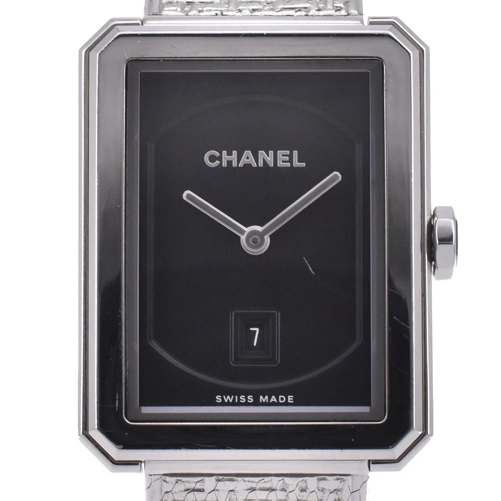 CHANELBLACK DIAL WATCH: CHANELblack Dial Watch Brand: CHANEL Type: Wristwatch Material: Band Material Stainless Steel, Case Material Stainless Steel Color: Dial Color black, Case Color Silver Band Color Silver Size: