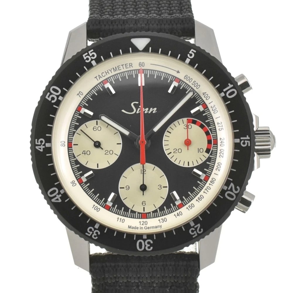 SINN CHRONOGRAPH WATCH: Sinn Chronograph Watch Brand: Sinn Type: Wristwatch Material: Band Material Nylon, Case Material Stainless Steel Color: Dial Color black, Case Color Silver Band Color black Size: Case size